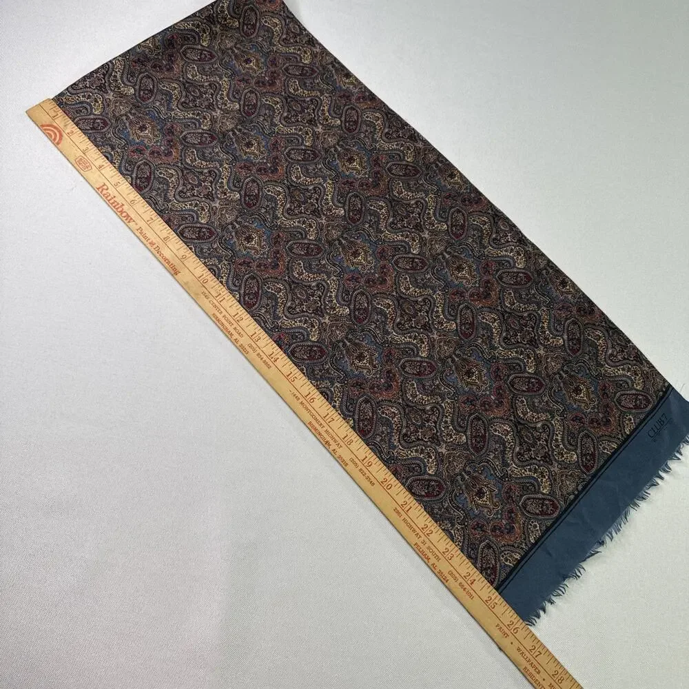 Vintage '80s Club 7 Echo Blue & Burgundy Paisley Silk Fringe Scarf 11